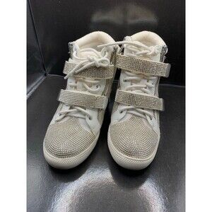 INC Women SALE Debby Sparkle Rhinestones OFF White Wedge Fashion Sneakers size 5